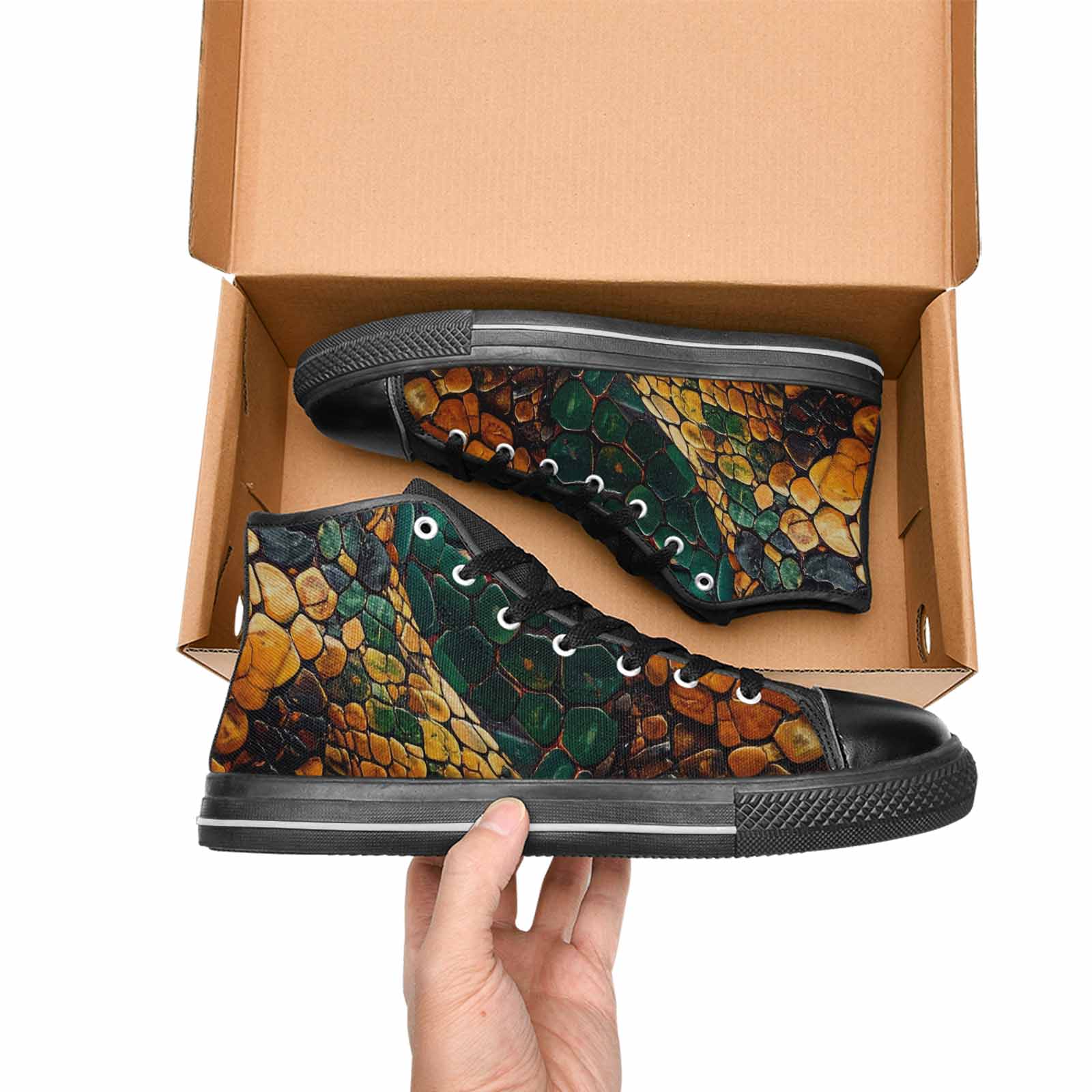 MEN'S Snake Skin Reptile High Top Canvas Cottagecore Custom Sneakers