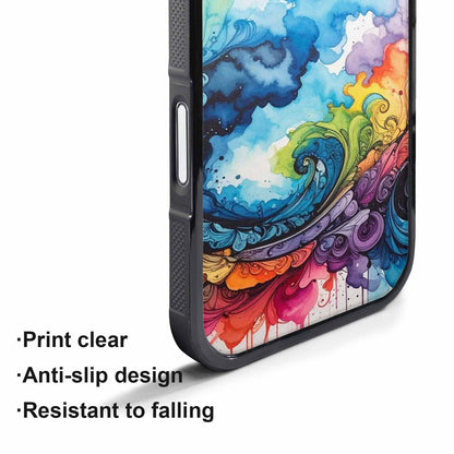 iPhone 17 Pro Case — Tie Dye Swirls Black Blue Tie, Custom Printed Phone Case