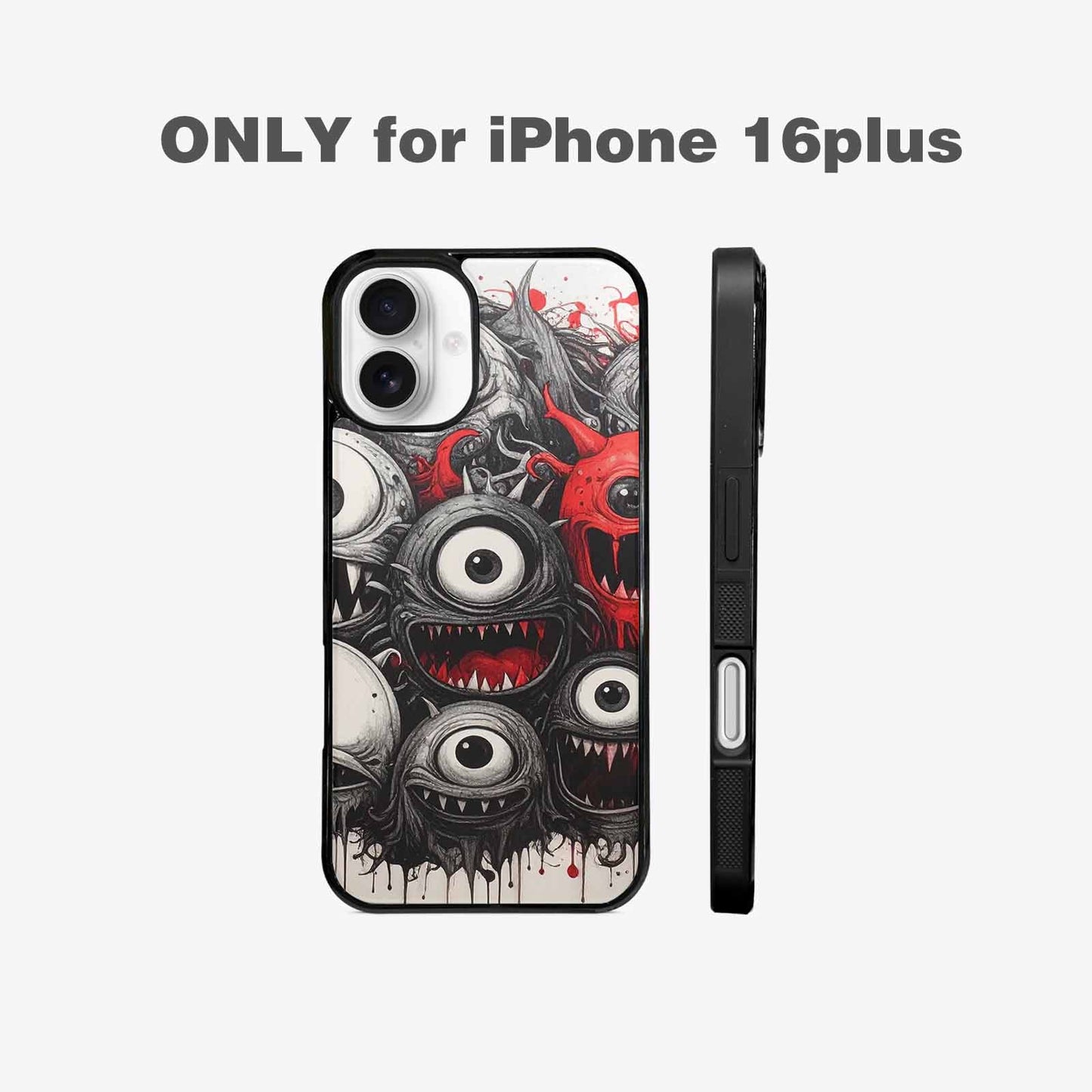 iPhone 16 Plus Case — Multi Eye Monster Black Red Ink, Custom Art Phone Cover
