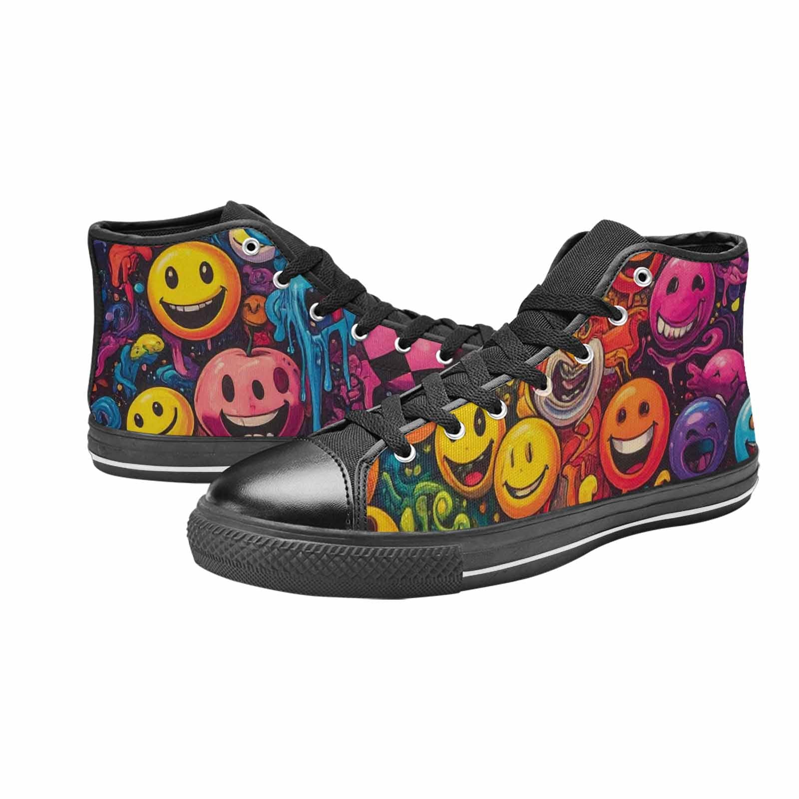 MEN'S Yellow Smiley Face High Top Canvas Neon Fantasy Custom Shoes