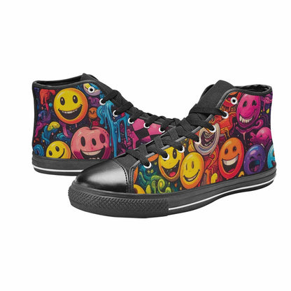 MEN'S Yellow Smiley Face High Top Canvas Neon Fantasy Custom Shoes