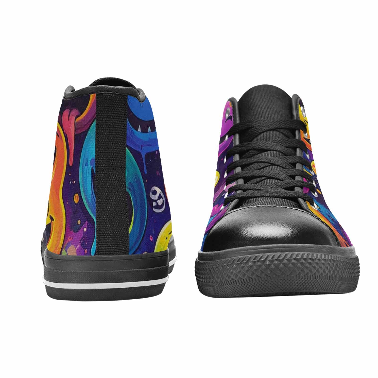 WOMEN'S Yellow Smiley Face High Top Canvas Dark Academia Sneakers