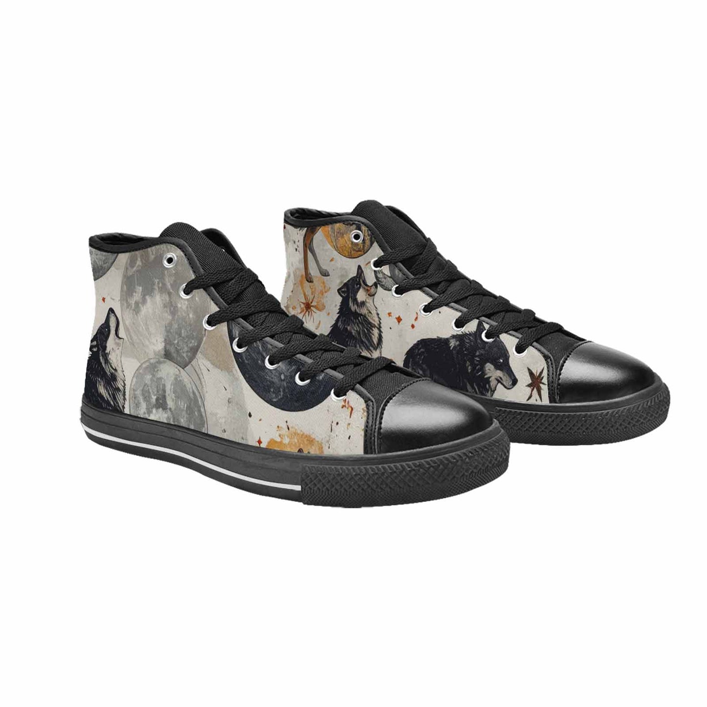 MEN'S Wolf Silhouette Moon High Top Canvas Vivid Custom Sneakers