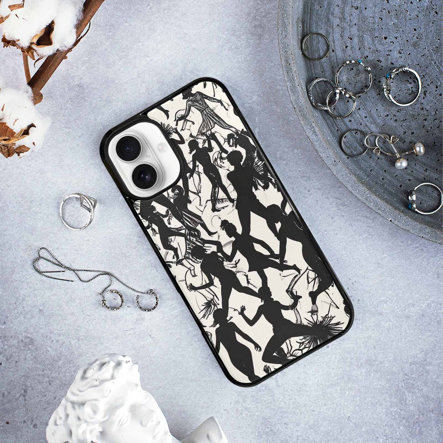 iPhone 16 Plus Case — Bold Dancing Figure Line Art Pattern, Original Design Phone Case