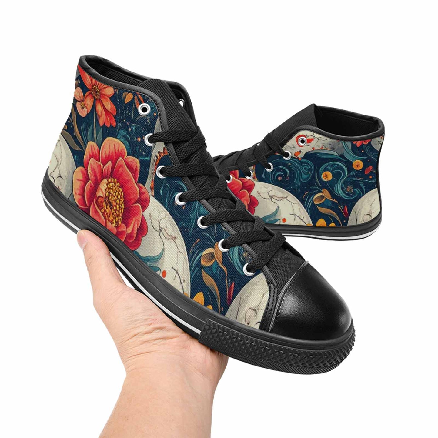 MEN'S Marble Skull High Top Canvas Vivid Custom Shoes
