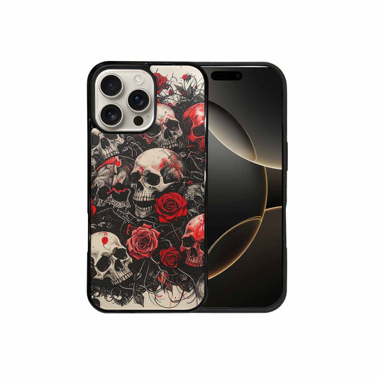 iPhone 16 Pro Max Case — Skull And Roses Black Red Ink, Custom Printed Phone Case