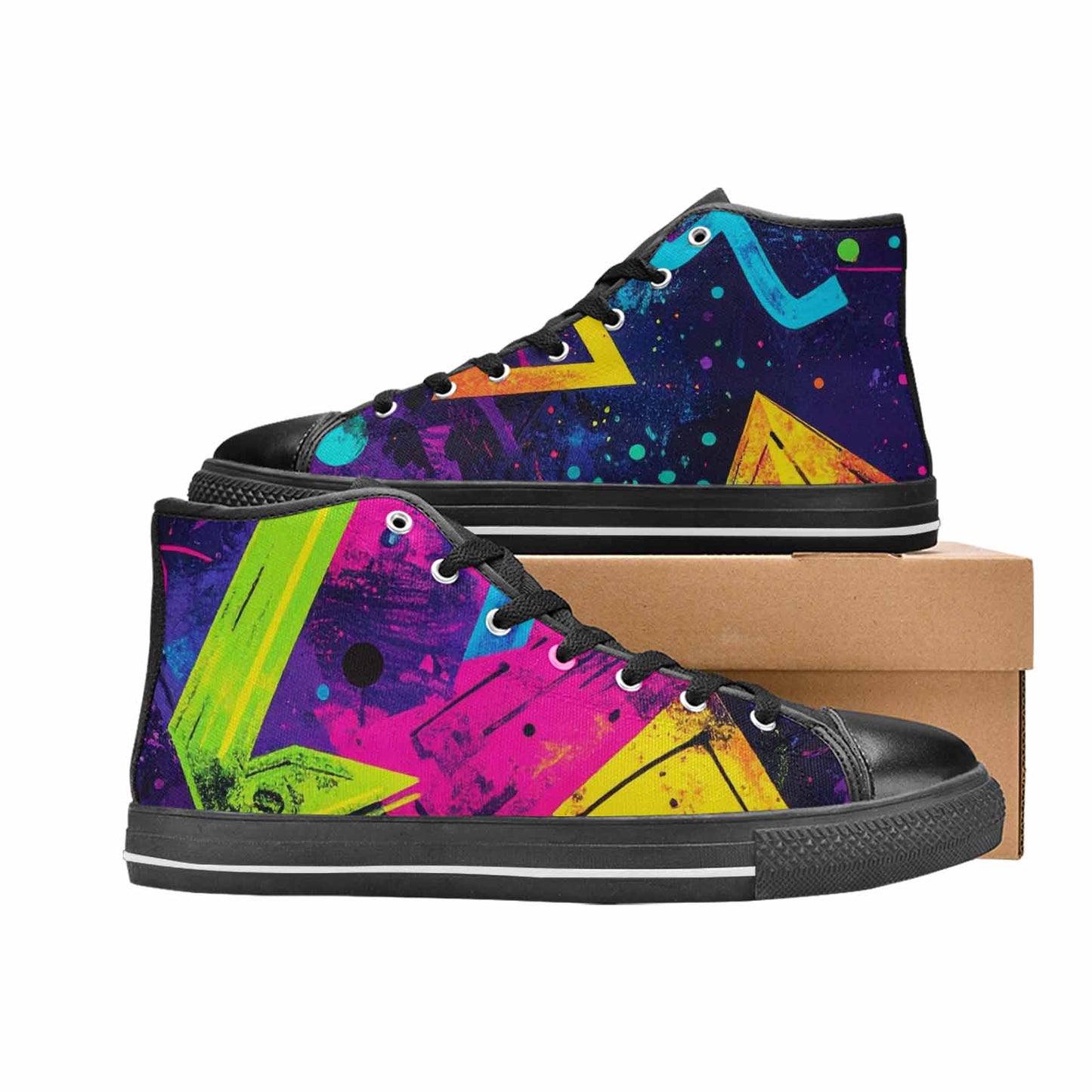WOMEN'S Memphis Squiggles Triangles Dots High Top Canvas Grunge Sneakers