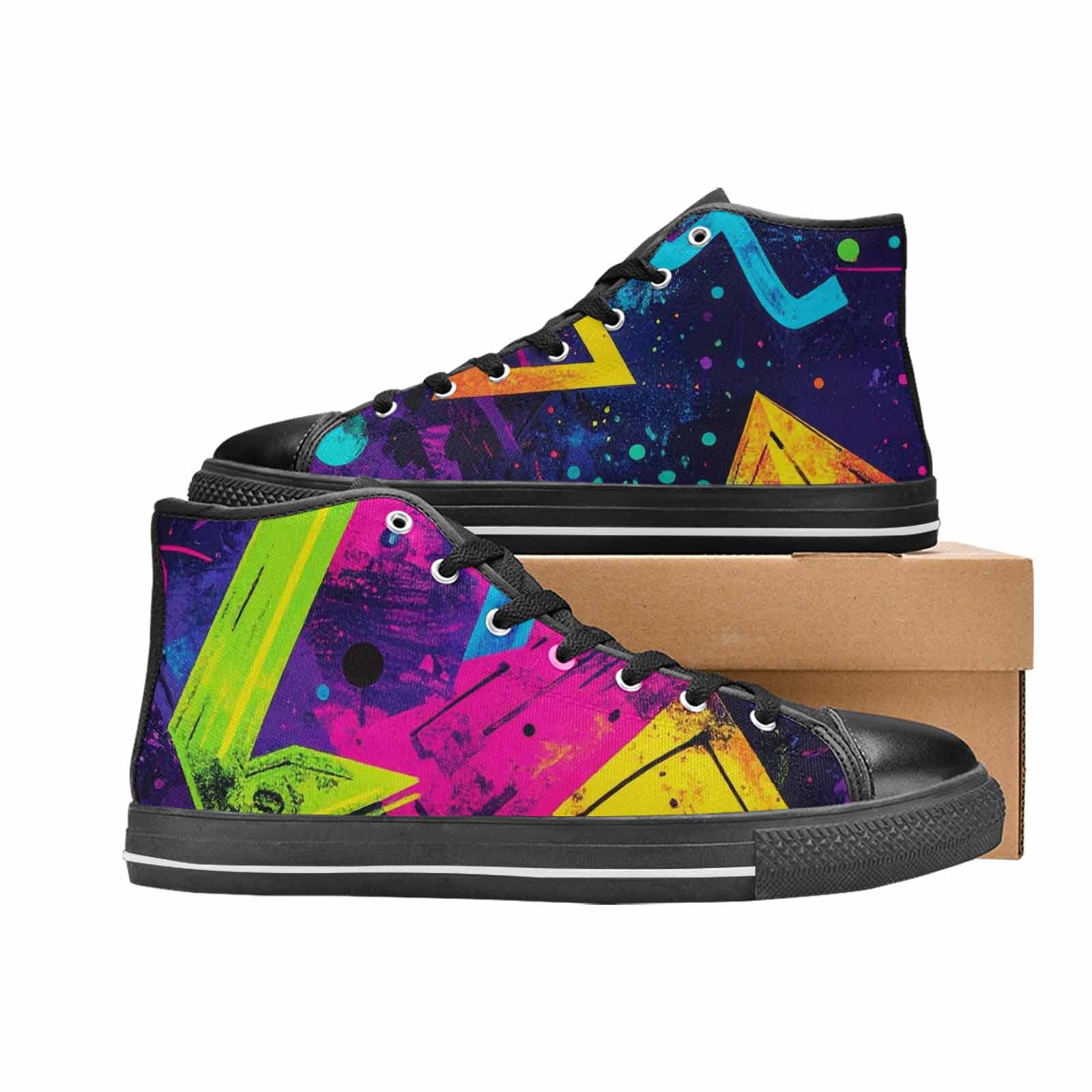 WOMEN'S Memphis Squiggles Triangles Dots High Top Canvas Grunge Sneakers