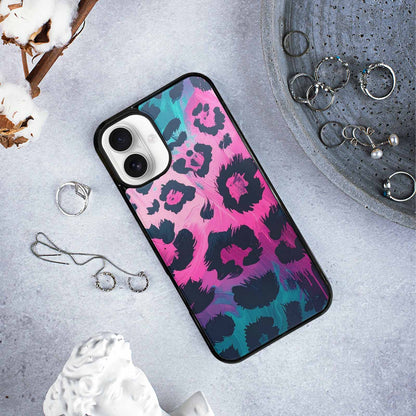 iPhone 16 Plus Case — Leopard Neon Pink Teal Airbrush, Unique Phone Case Design