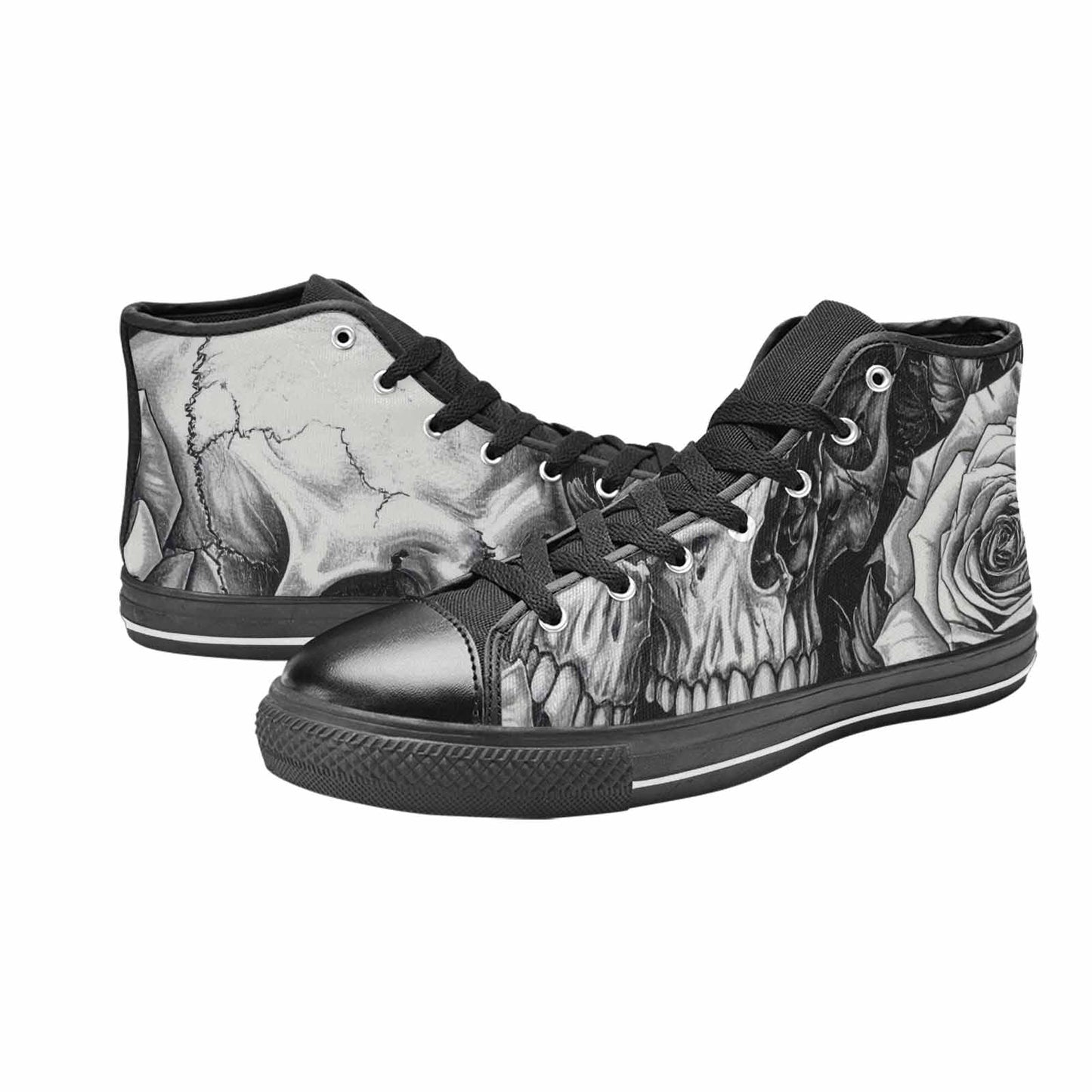 MEN'S Skulls Roses Pen Ink High Top Canvas Vibrant Chaos Shoes