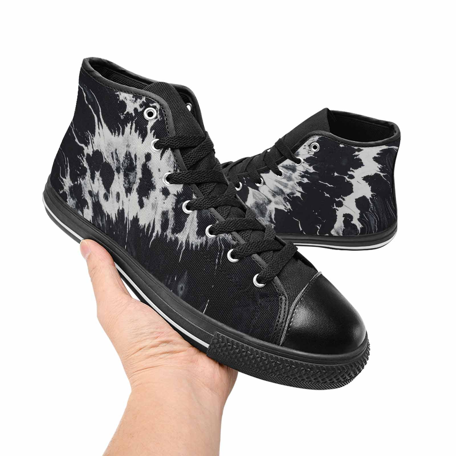 MEN'S Black White Animal Print High Top Canvas Surreal Sneakers