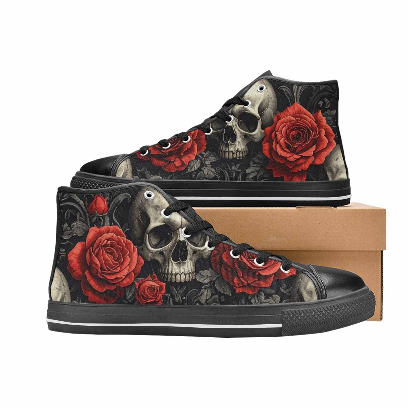 MEN'S Skulls Roses Fine Line High Top Canvas Surreal Sneakers