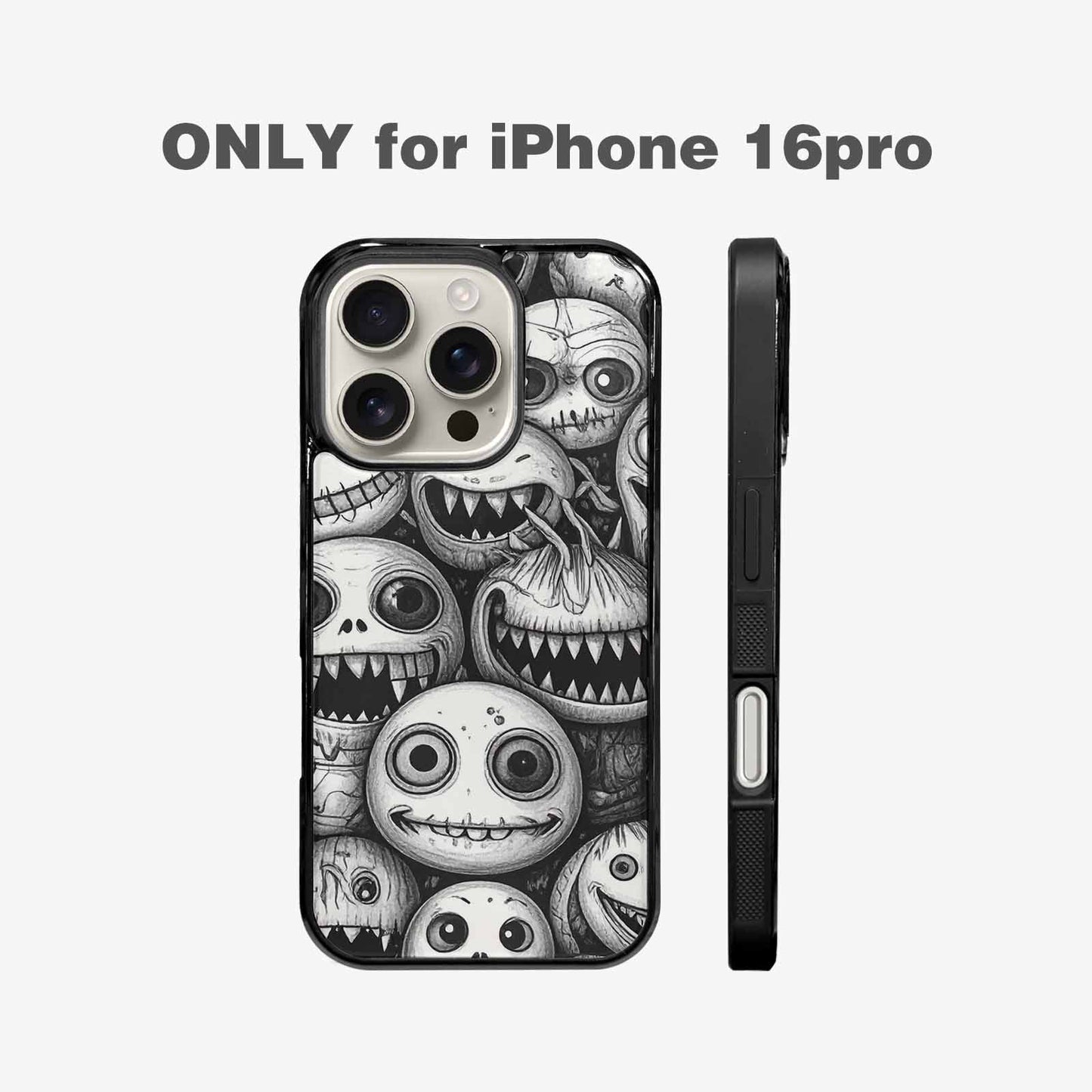 iPhone 16 Pro Case — Black And White Monster Face Collage, Personalized Phone Case