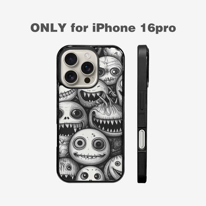 iPhone 16 Pro Case — Black And White Monster Face Collage, Personalized Phone Case