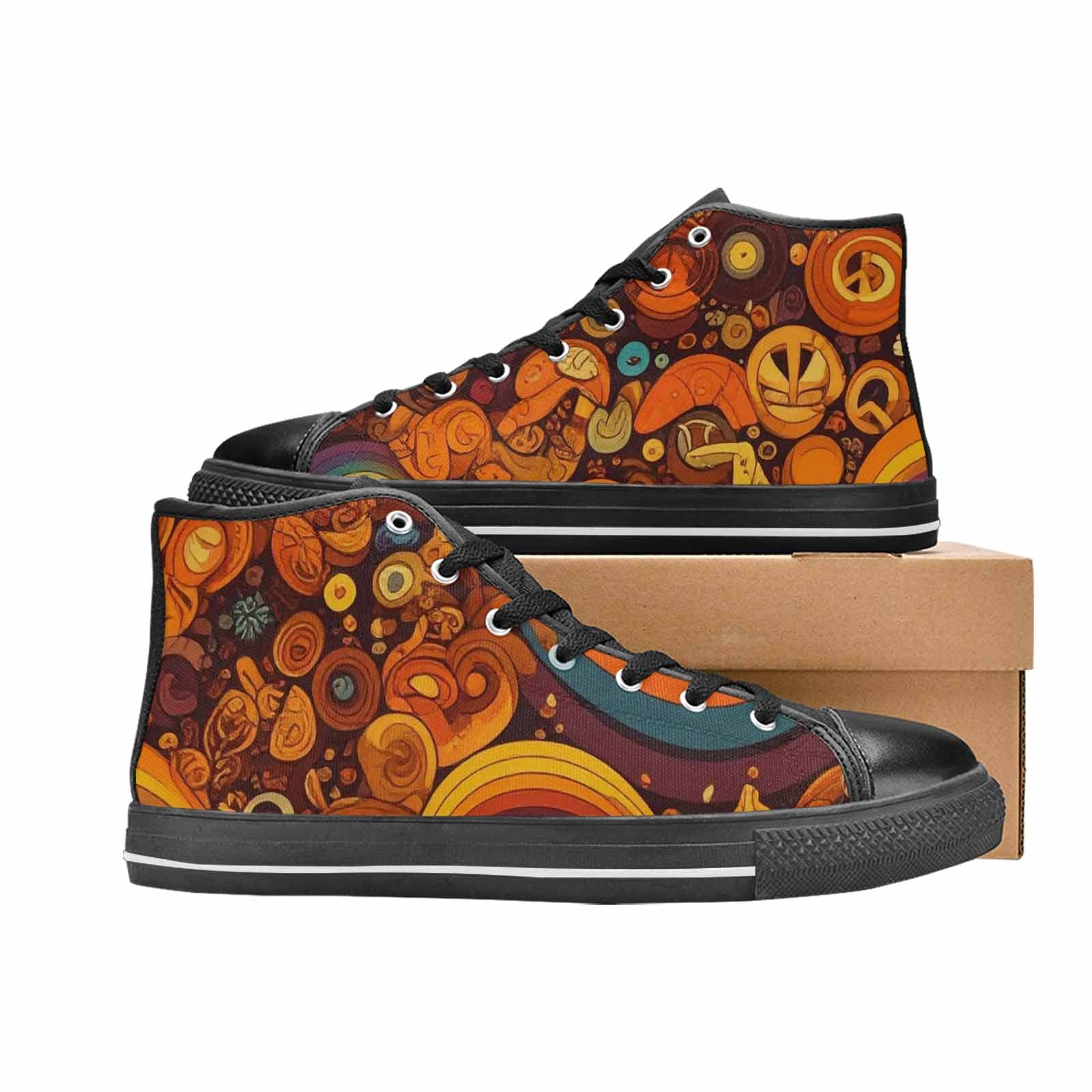 WOMEN'S Groovy 70S Peace High Top Canvas Dark Academia Sneakers