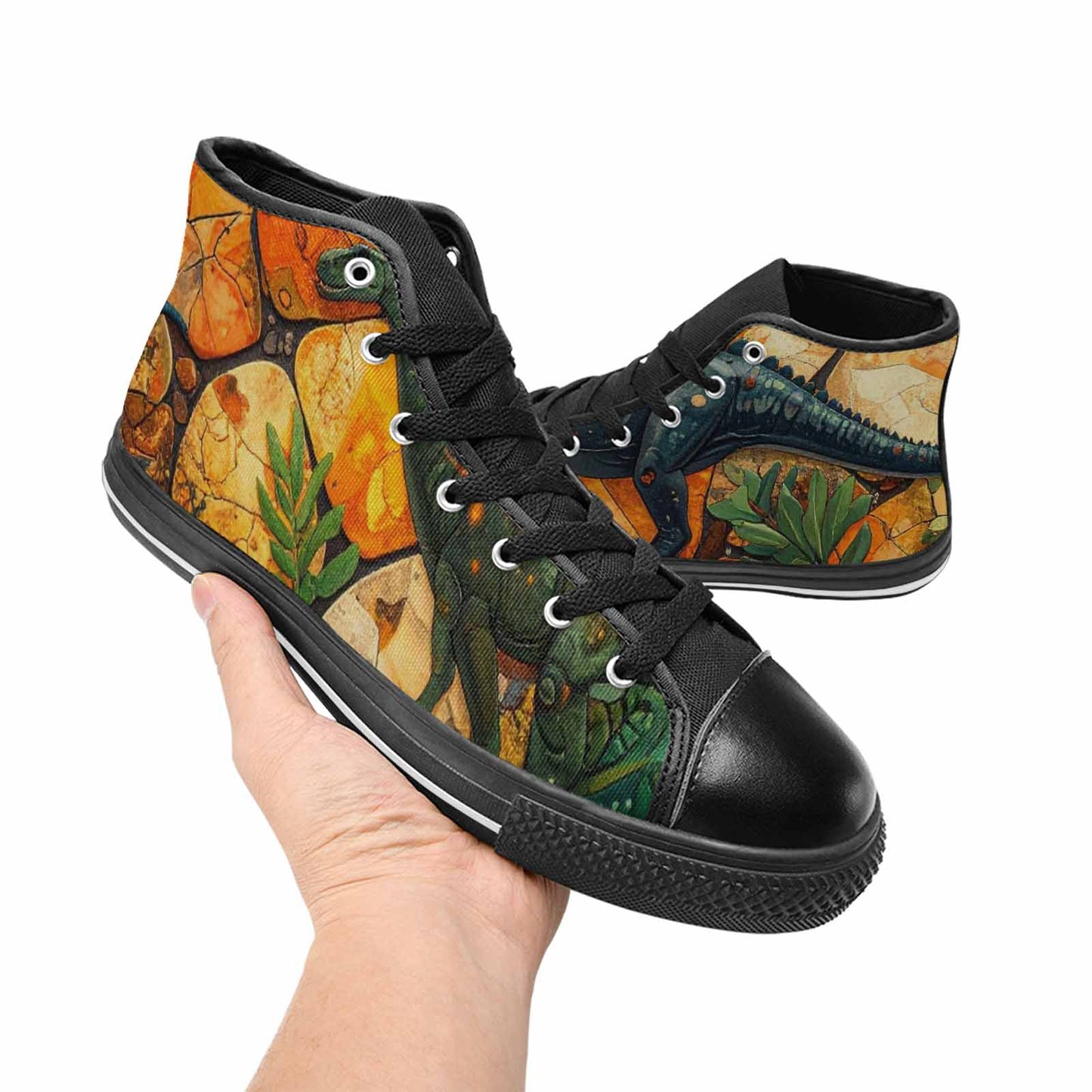 WOMEN'S Dinosaur Silhouette High Top Canvas Grunge Sneakers