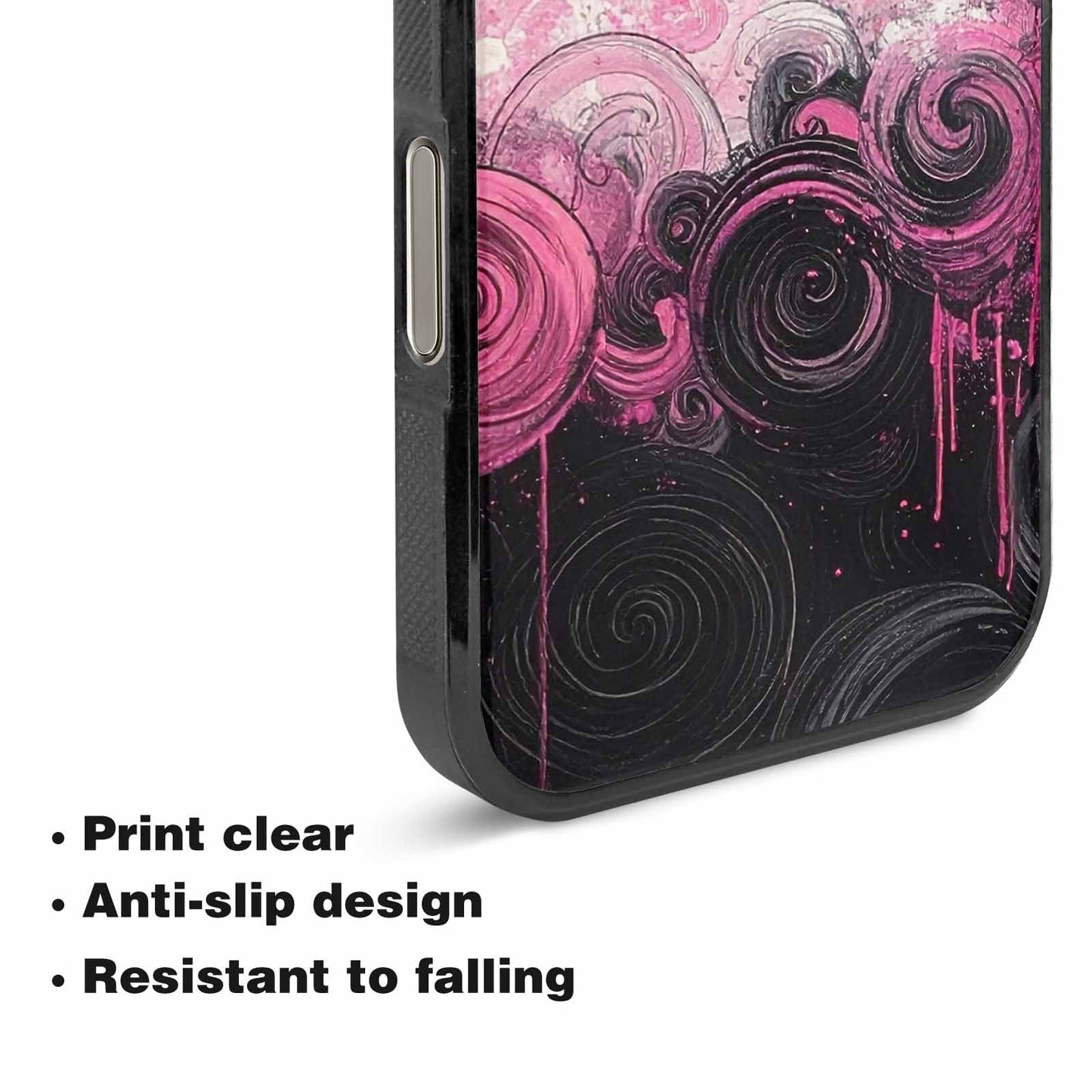 iPhone 16 Pro Case — Van Gogh Swirl Black Pink Ink, Custom Print Case Cover
