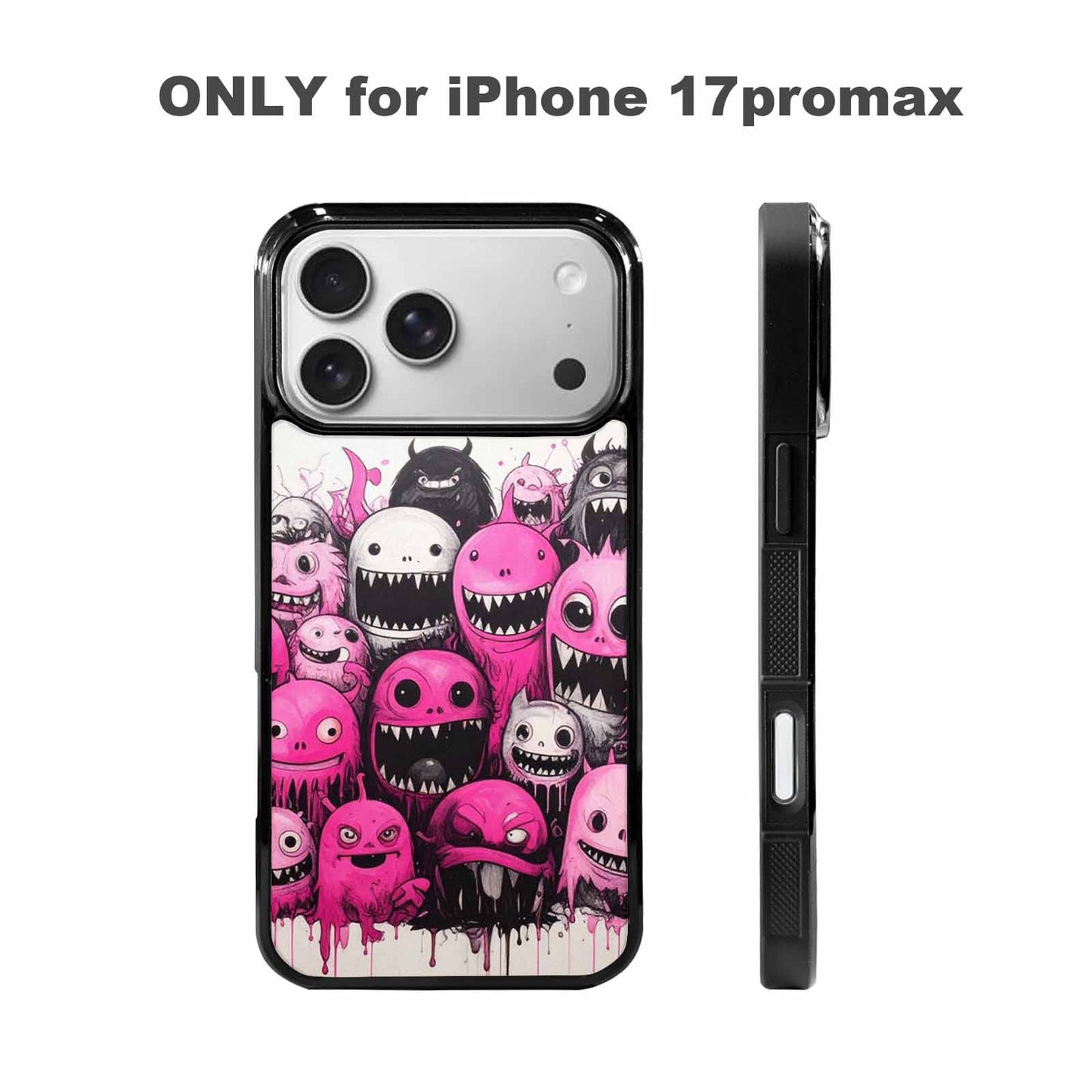 iPhone 17 Pro Max Case — Monsters (general) Black &amp; Cartoon Cute, Custom Print Case Cover