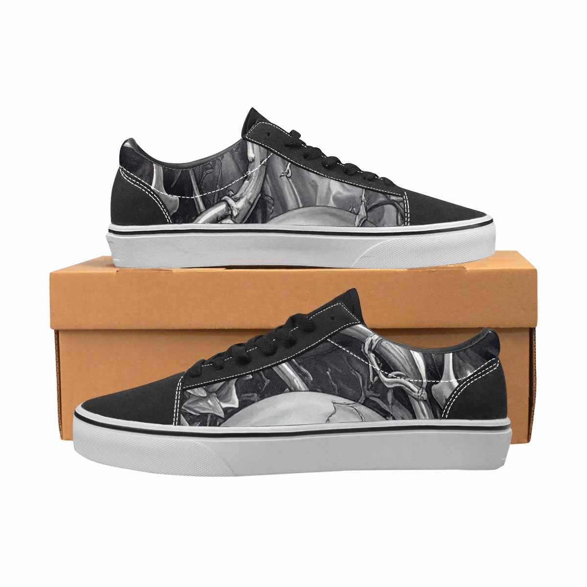 WOMEN'S Skulls Roses Chrome Airbrush Canvas Lace-Up Dark Academia Custom Sneakers