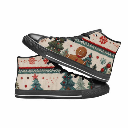 MEN'S Christmas Holly Snowflake High Top Canvas Vivid Custom Sneakers