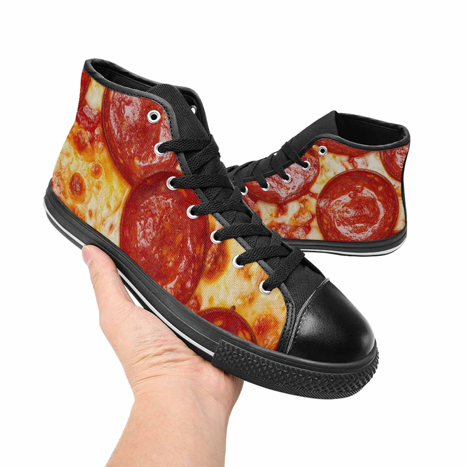 WOMEN'S Pepperoni Pizza Print High Top Canvas Grunge Custom Shoes