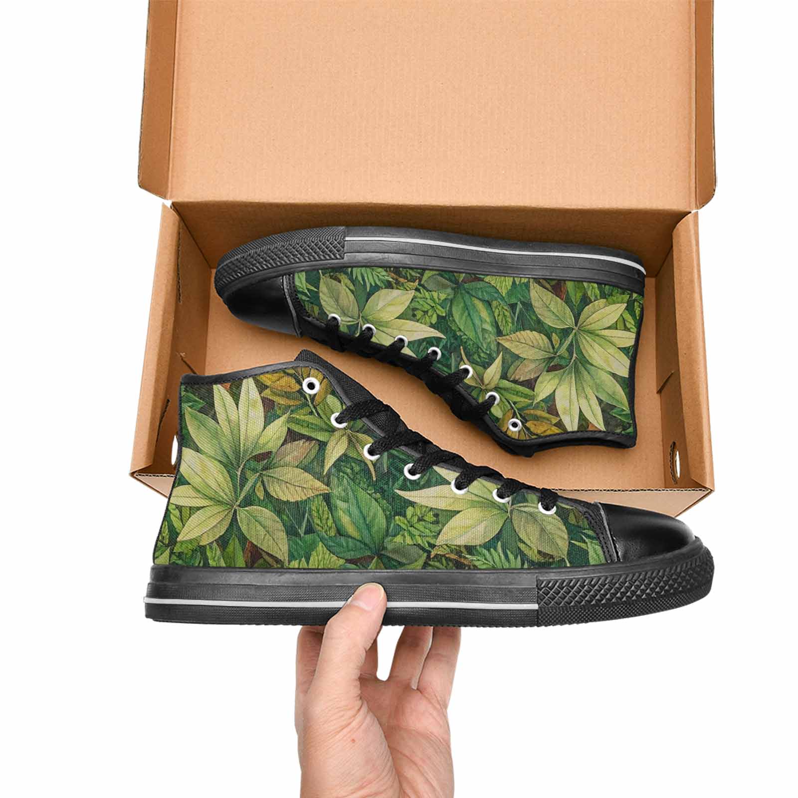 MEN'S Seven-Point Palmate Leaf High Top Canvas Grunge Sneakers