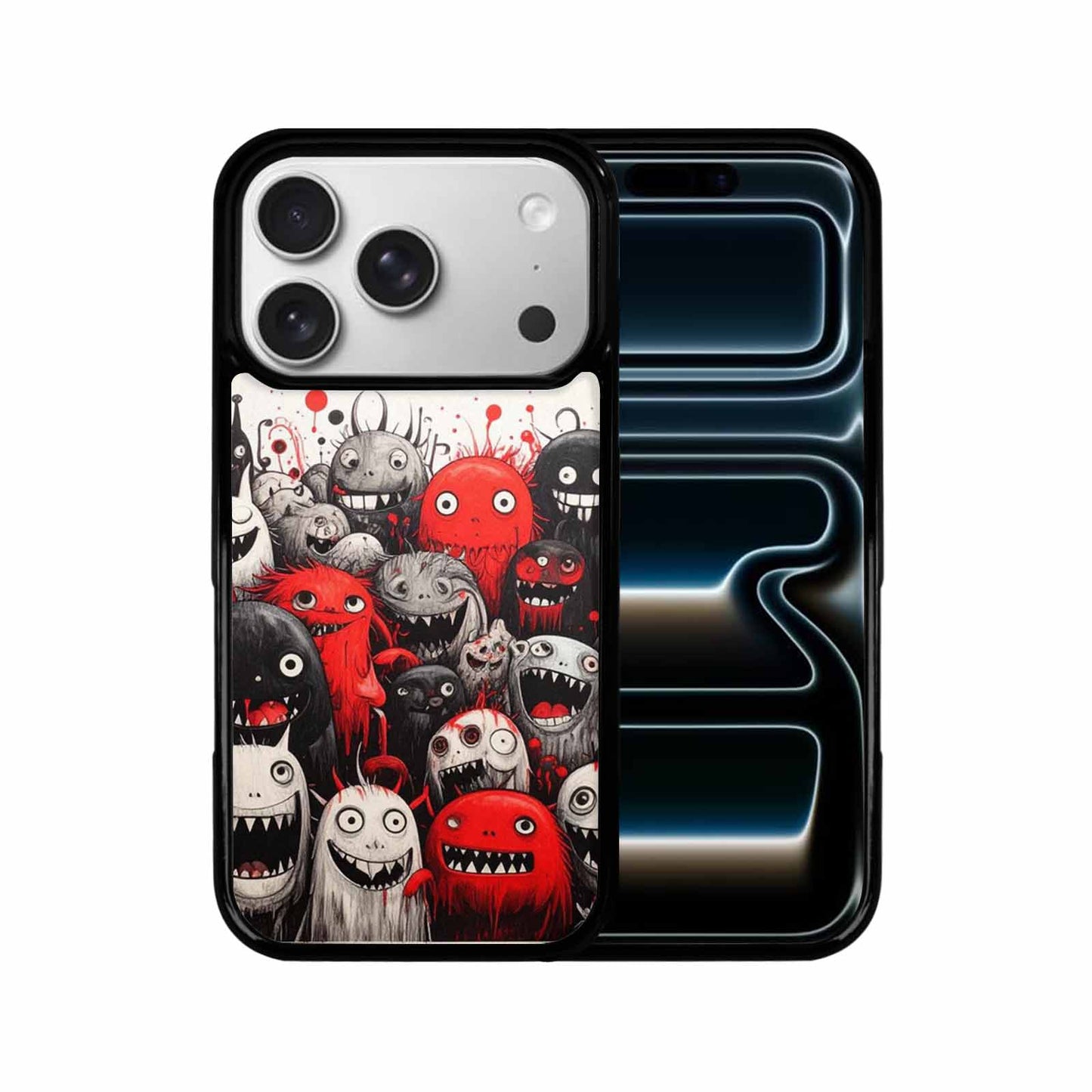 iPhone 17 Pro Case — Black Red Ink Monsters General Cartoon, Personalized Phone Case