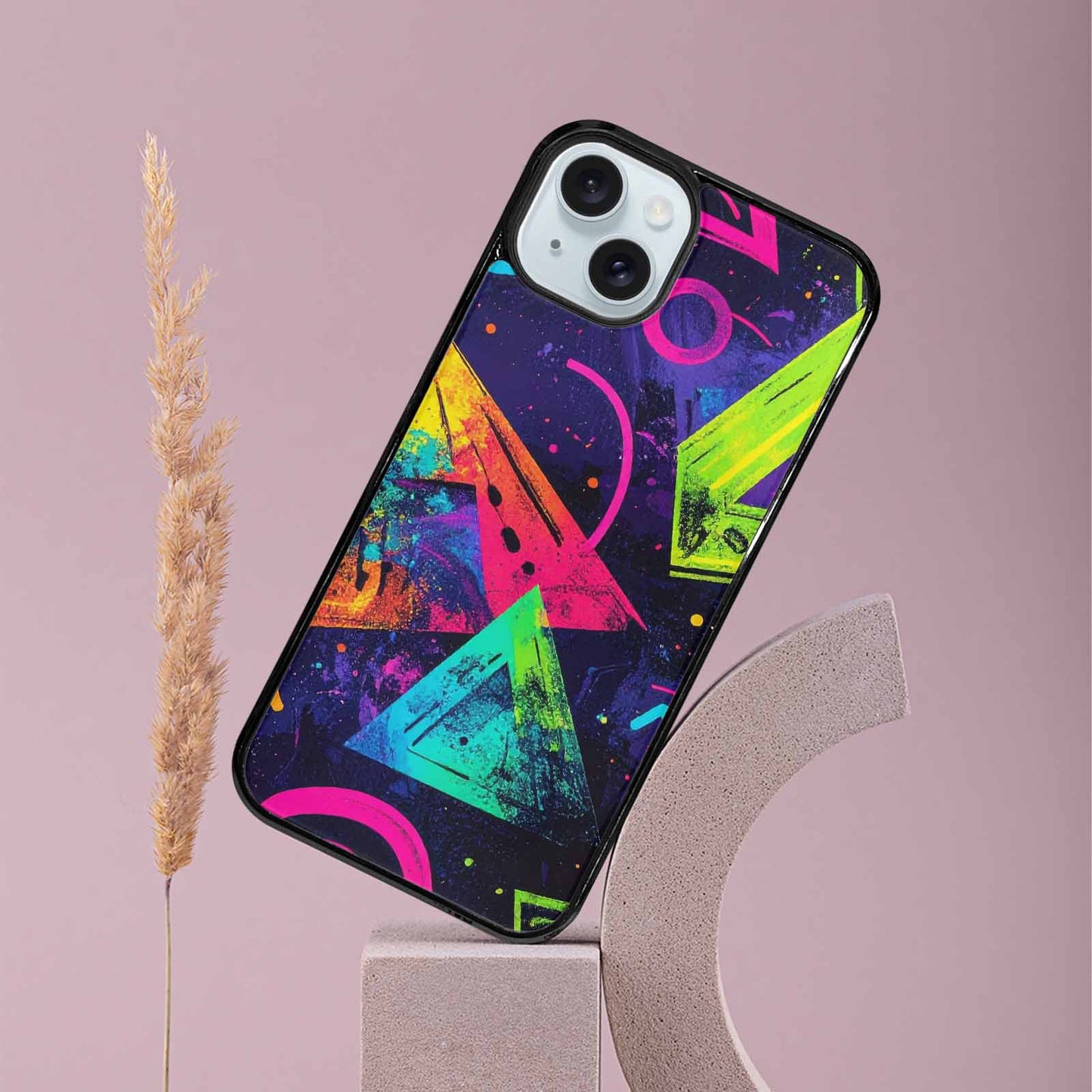 iPhone 15 Plus Case — Memphis Squiggles Triangles Dots, Custom Print Case Cover