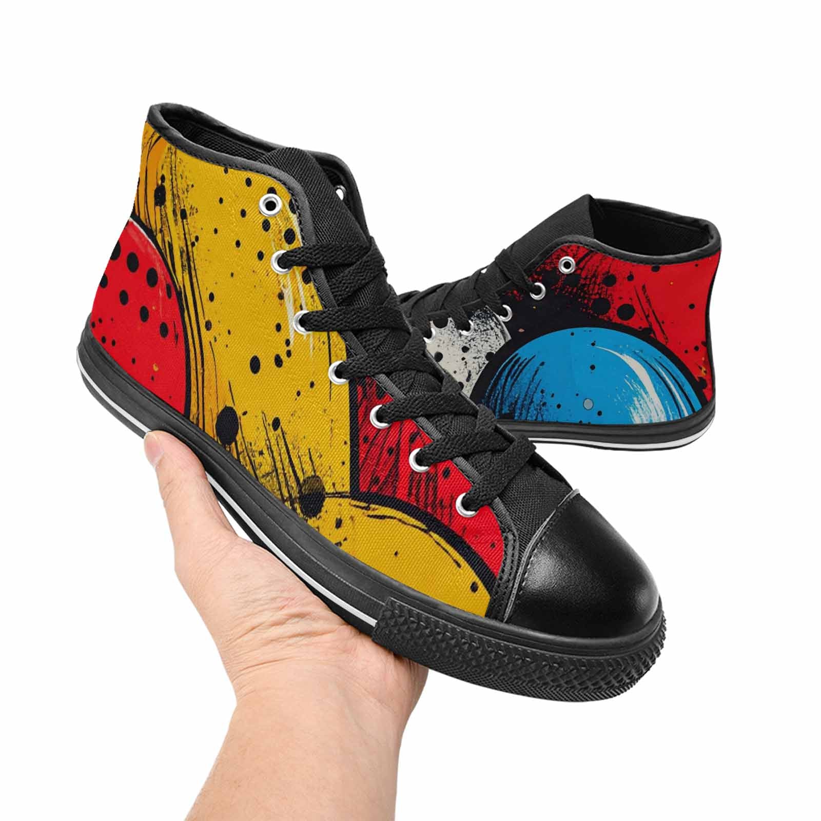 WOMEN'S Comic Book Halftone High Top Canvas Dark Academia Custom Sneakers