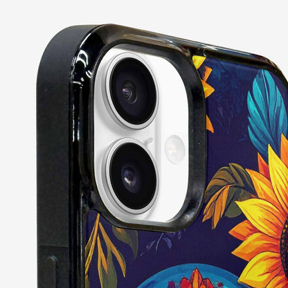 iPhone 16 Plus Case — Sunflower Skulls Print, Custom Phone Case