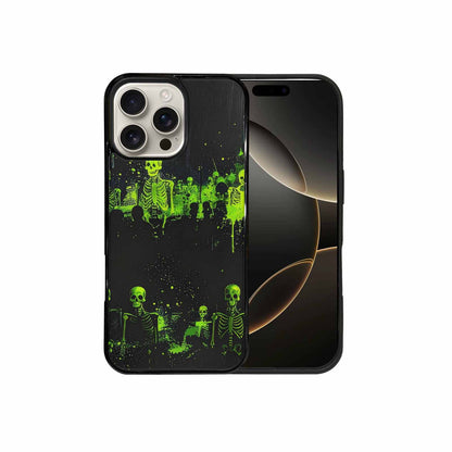 iPhone 16 Pro Max Case — Skeletons Neon Green Glow Skeletons Pattern, Unique Phone Case Design