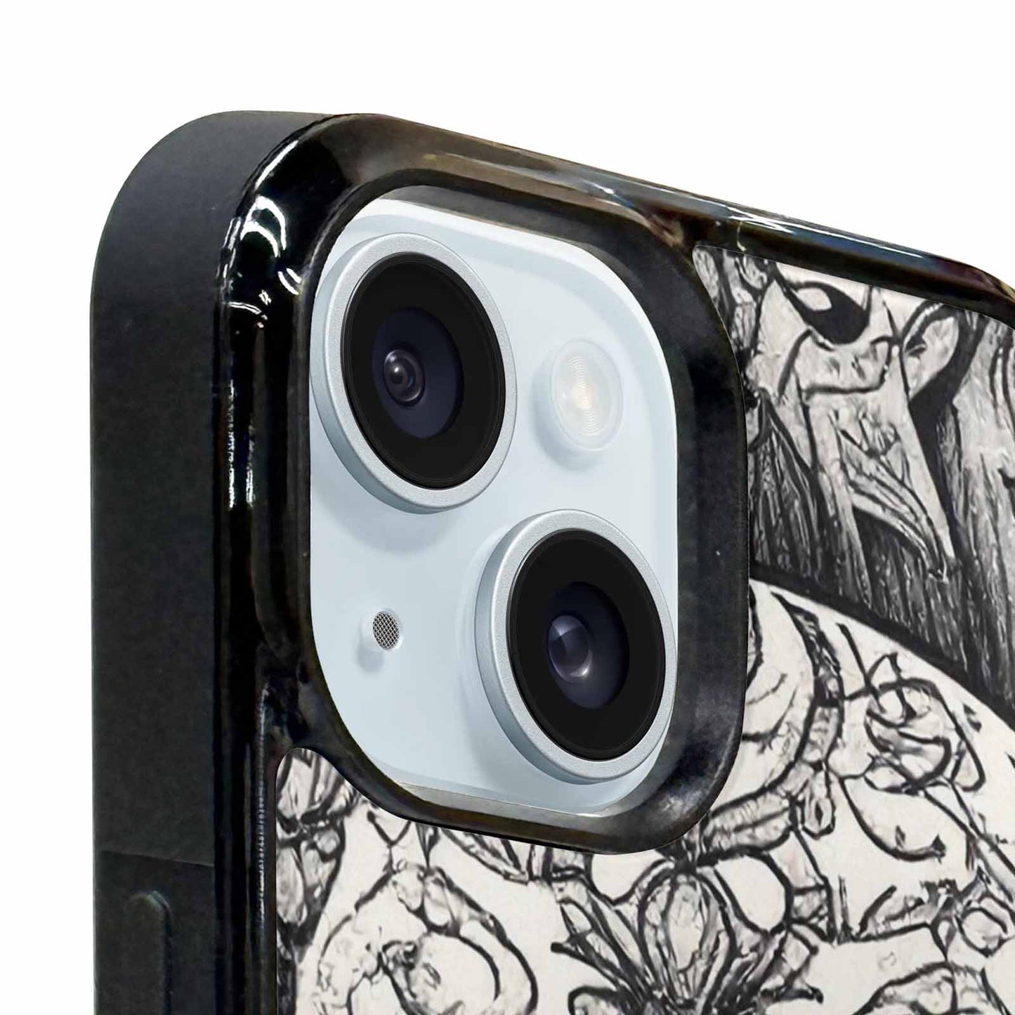 iPhone 15 Case — Intricately Detailed Sugar Skulls In Black, Custom Print Case Cover