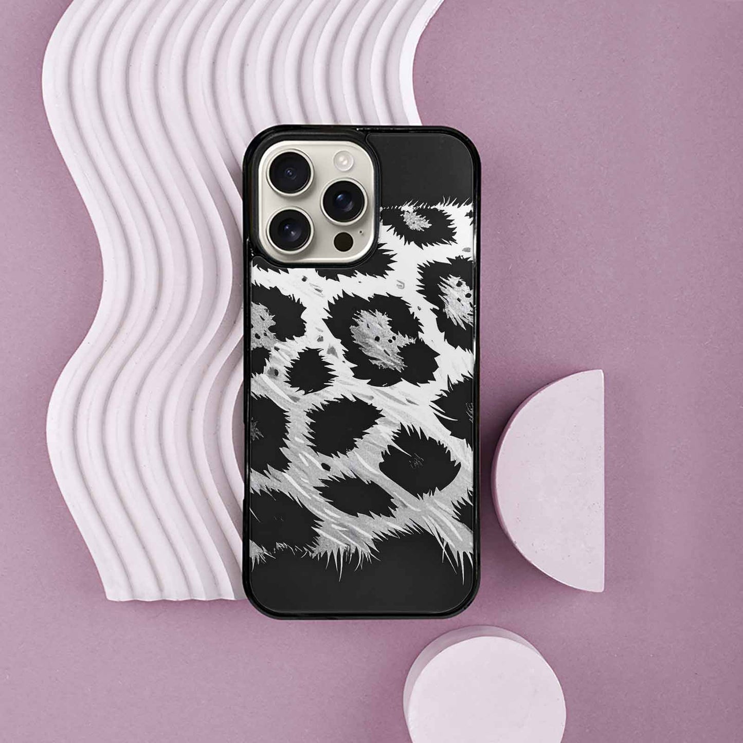 iPhone 16 Pro Max Case — Leopard Print Black And White Style, Custom Made Phone Cover