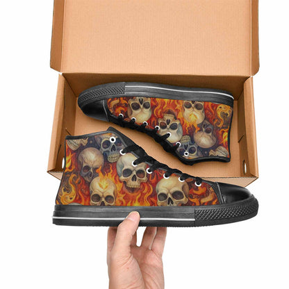 MEN'S Skulls - Flaming High Top Canvas Grunge Custom Shoes