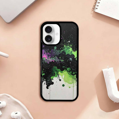 iPhone 17 Case — Black &amp; Green Ink Galaxy Space, Customized Protective Case
