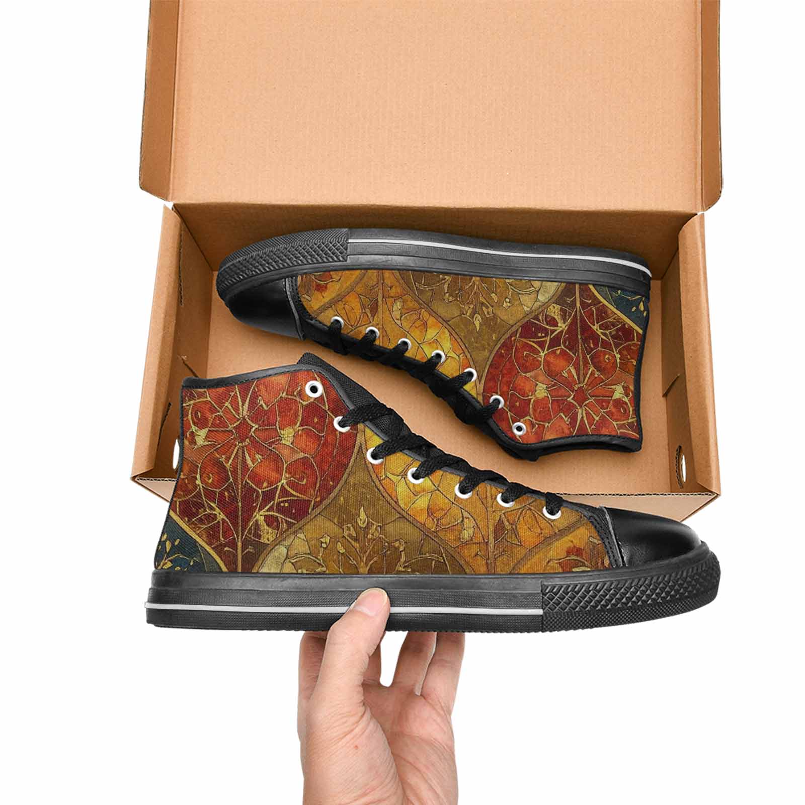 MEN'S Klimt-Style Gold Leaf High Top Canvas Neon Fantasy Custom Sneakers