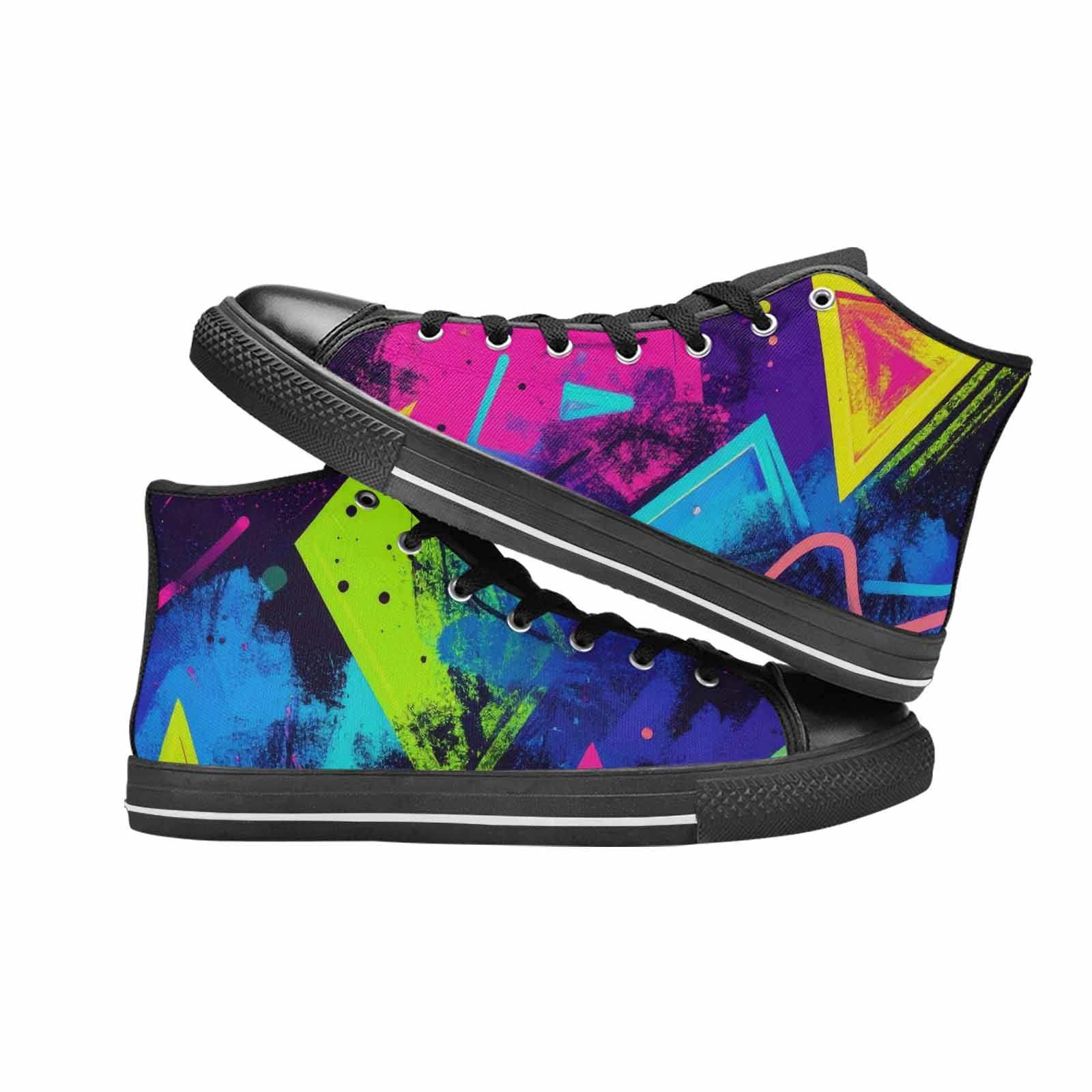 MEN'S Memphis Squiggles Triangles Dots High Top Canvas Surreal Sneakers