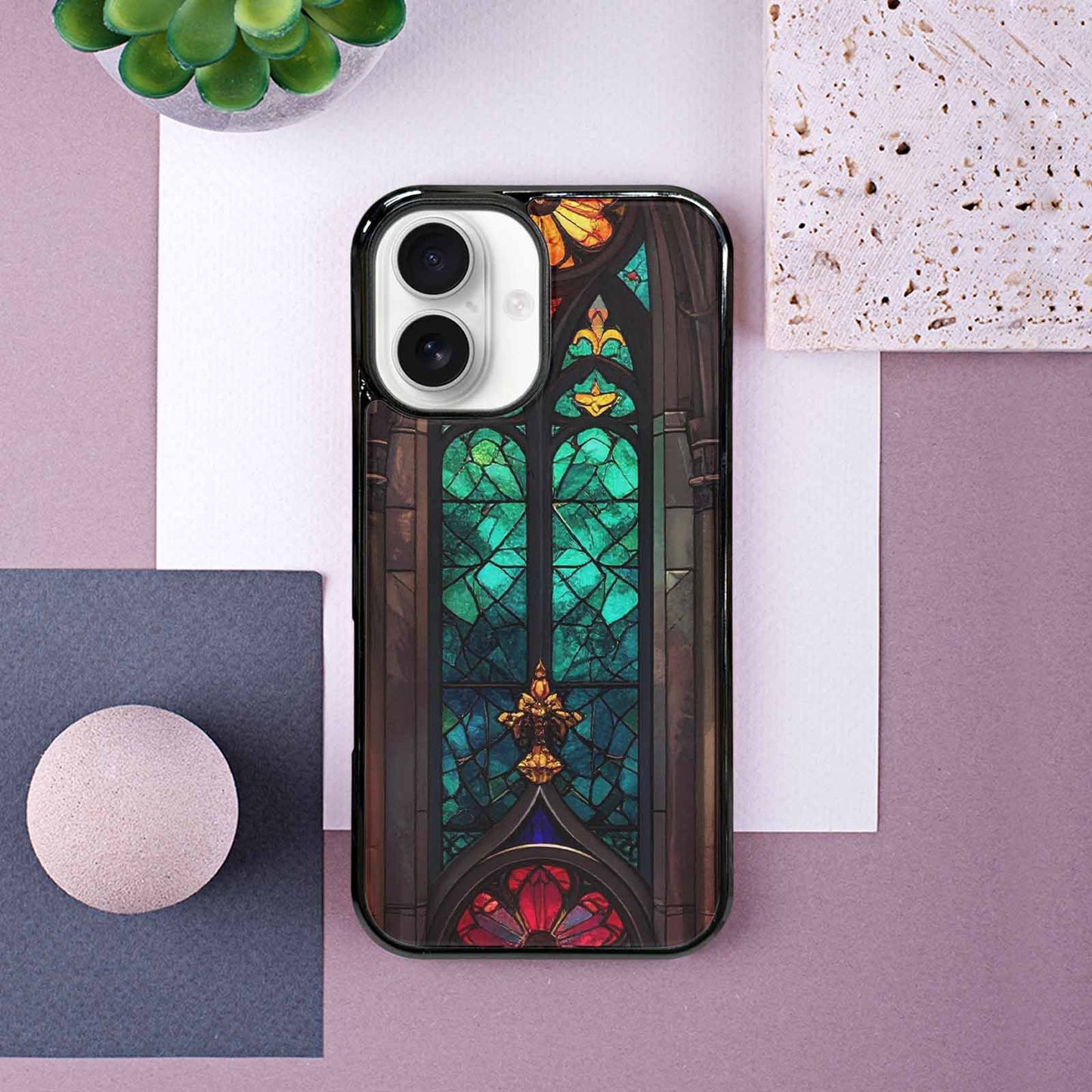 iPhone 16 Case — Stained Glass Window Pattern Seamless Repeat, Custom Designed Case Cover