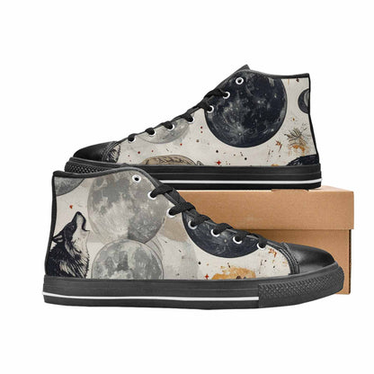 MEN'S Wolf Silhouette Moon High Top Canvas Vivid Custom Sneakers