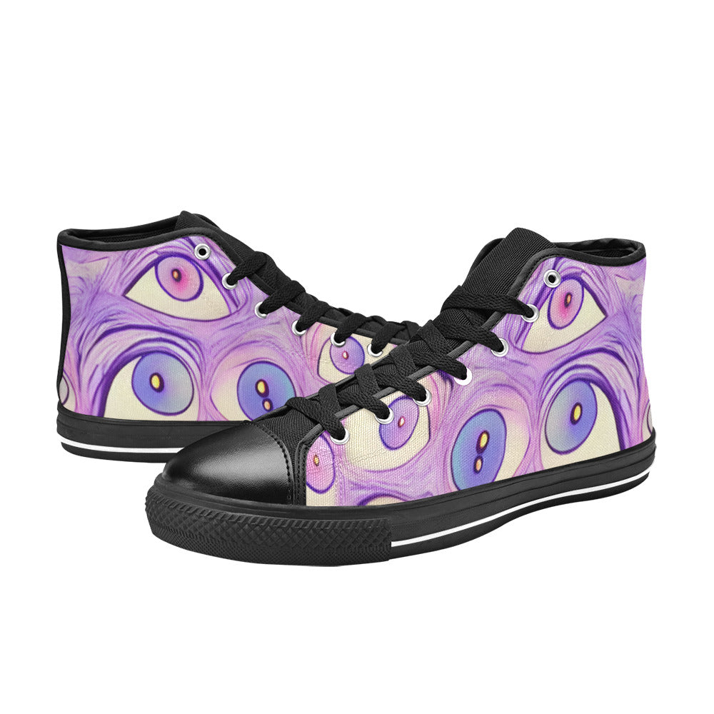 WOMEN'S Cc Wall Eyes Trippy High Top Canvas Surreal Custom Sneakers