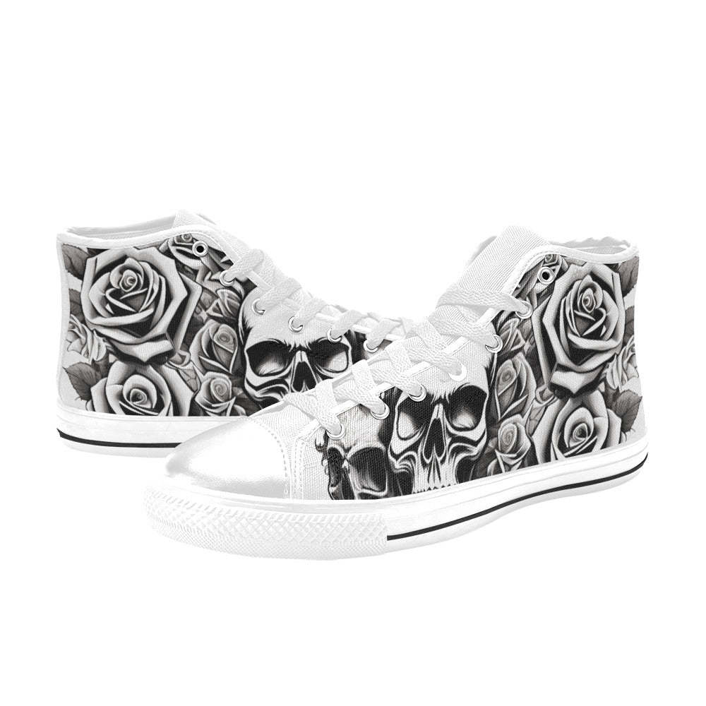 MEN'S Skull Roses Black White High Top Canvas Dreamcore Custom Sneakers
