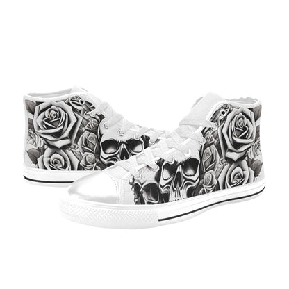 MEN'S Skull Roses Black White High Top Canvas Dreamcore Custom Sneakers