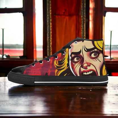 Men's Scream custom high-top canvas shoes — wearable art by Freaky Shoes