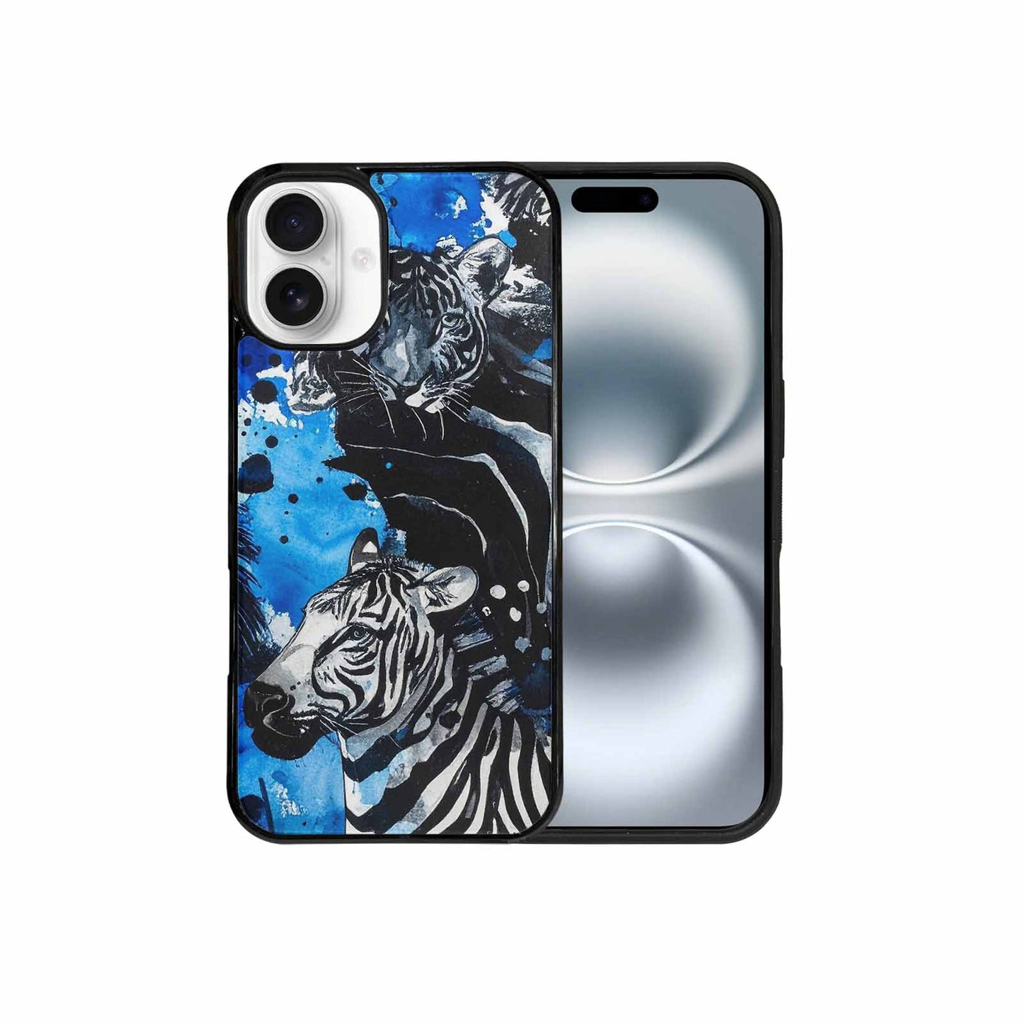 iPhone 16 Plus Case — Animal Print Black Blue Ink Animal, Custom Print Case Cover