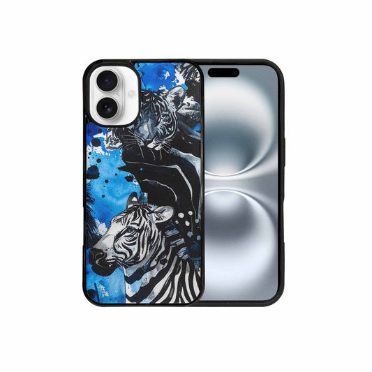 iPhone 16 Plus Case — Animal Print Black Blue Ink Animal, Custom Print Case Cover