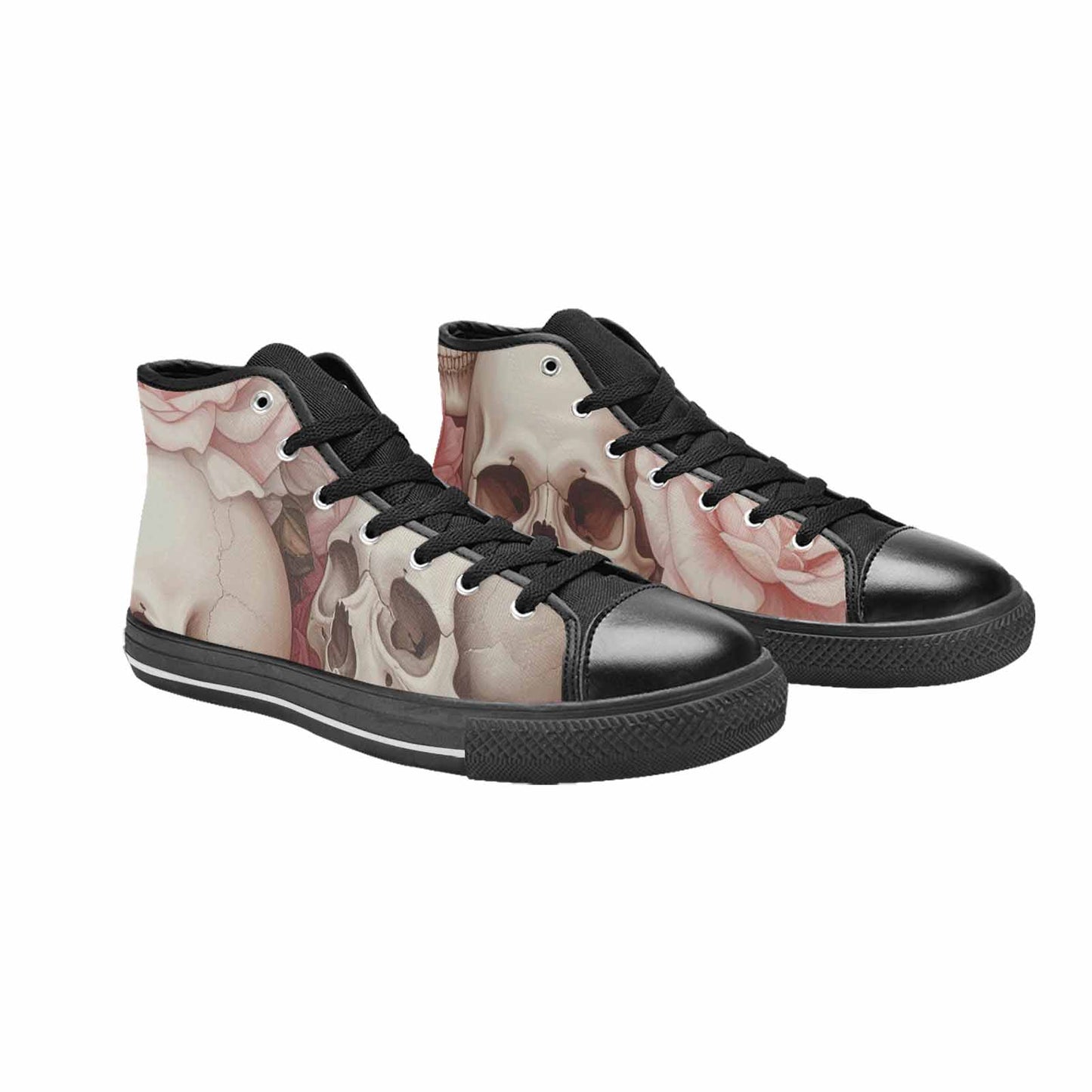 MEN'S Skulls Roses Soft Airbrush High Top Canvas Wallpaper Art Custom Shoes