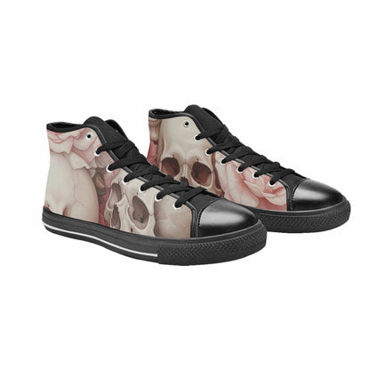 MEN'S Skulls Roses Soft Airbrush High Top Canvas Wallpaper Art Custom Shoes
