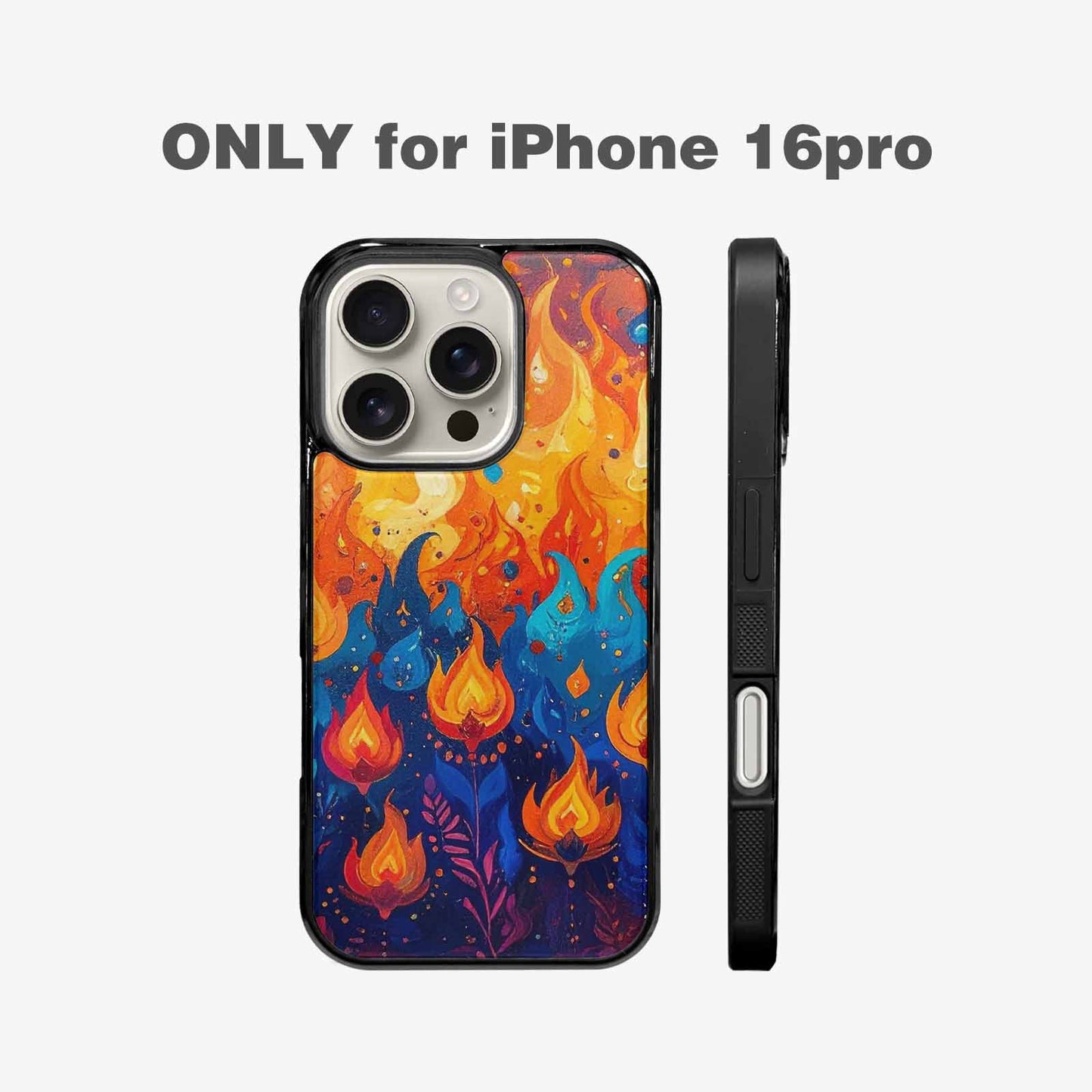 iPhone 16 Pro Case — Flame Burst Full Color Vibrant Flame, Custom Phone Case