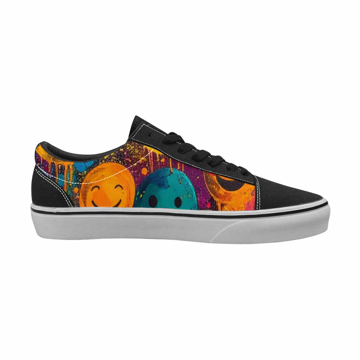 WOMEN'S Smiley Faces  Glow Lace-Up Canvas Melting Art Sneakers