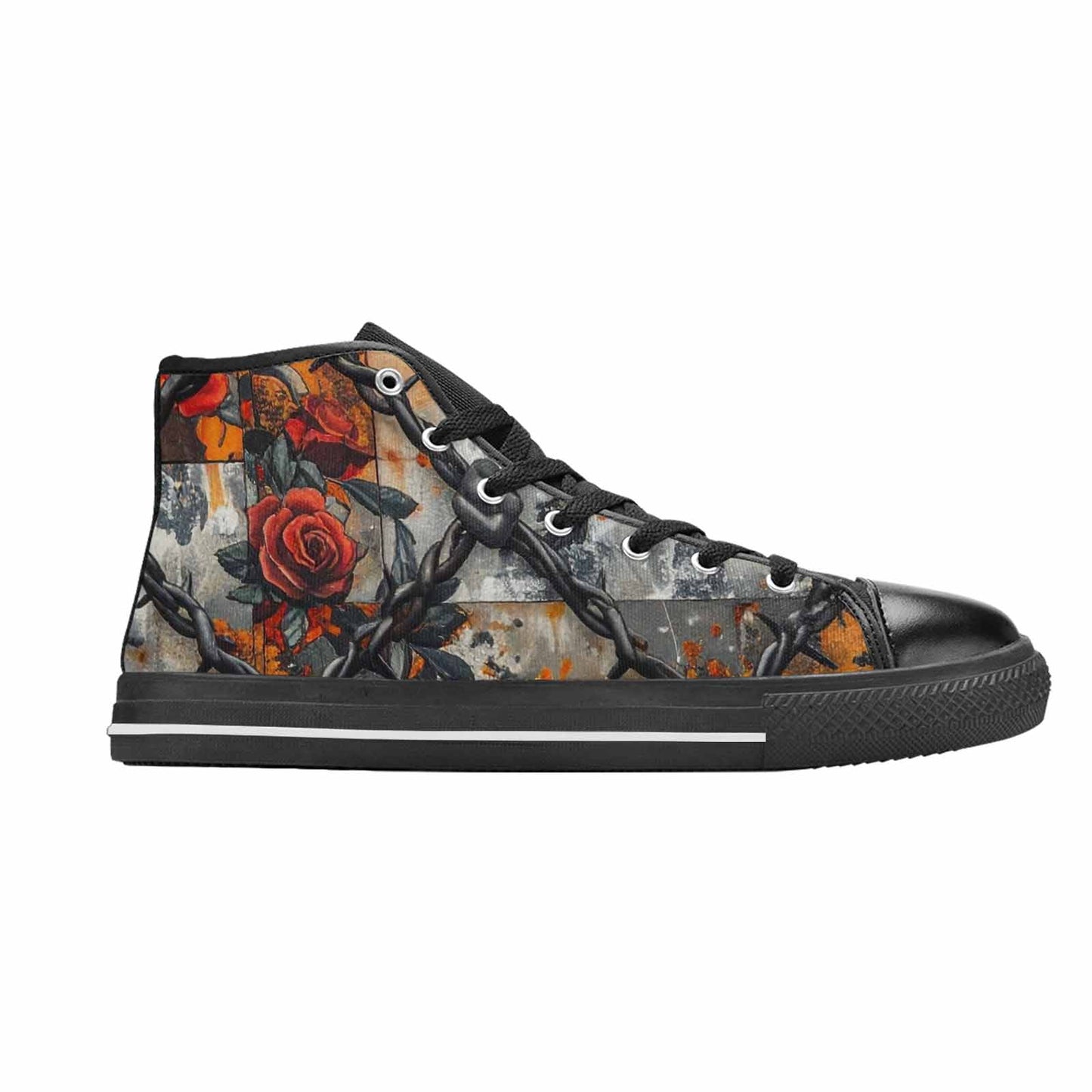 WOMEN'S Barbed Wire Chain High Top Canvas Surreal Custom Shoes